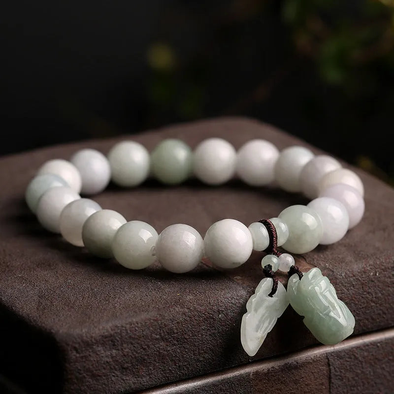 Natural emerald jade hanging bracelet with Maitreya Buddha geometric design