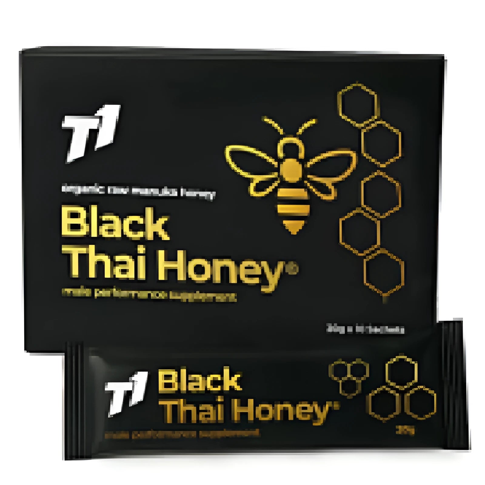T1 Black Thai Honey jar showing distinctive black honey in household size container