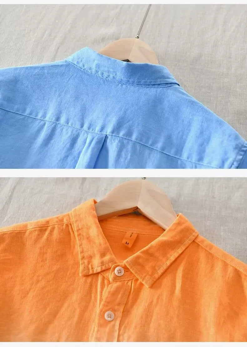 Casual slim fit top coat for youth in hemp-polyester fabric, shown in dark blue, light blue, and yellow colour options.