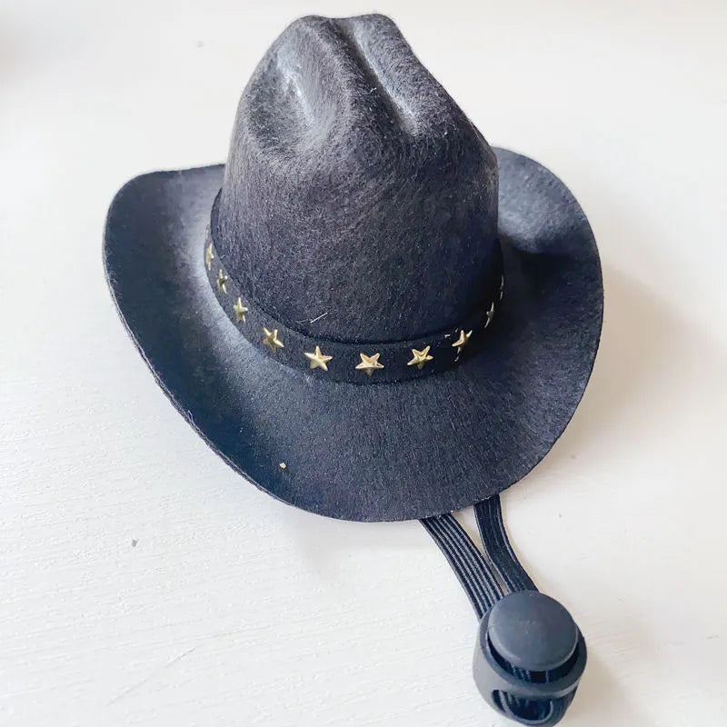 British cat cowboy hat for small pets in sizes S and M with decorative trim options