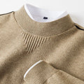 Men's wavy patterned pullover sweater in light green with stand collar and cotton lining