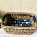 Brown hand-woven rattan rectangular desktop storage basket for snacks and sundries