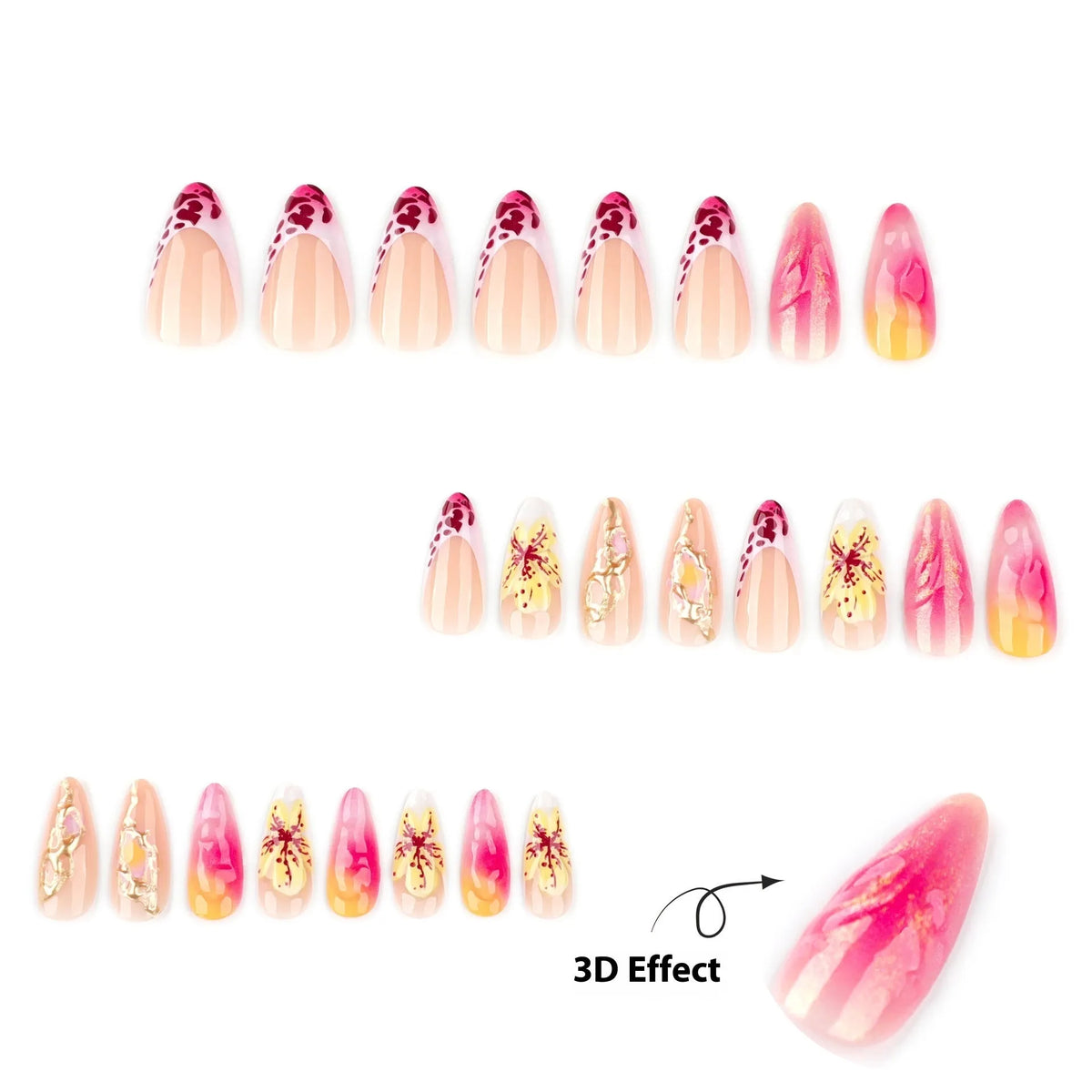 JP3852 3D flower leopard print gradient nail stickers 24 pieces with glue