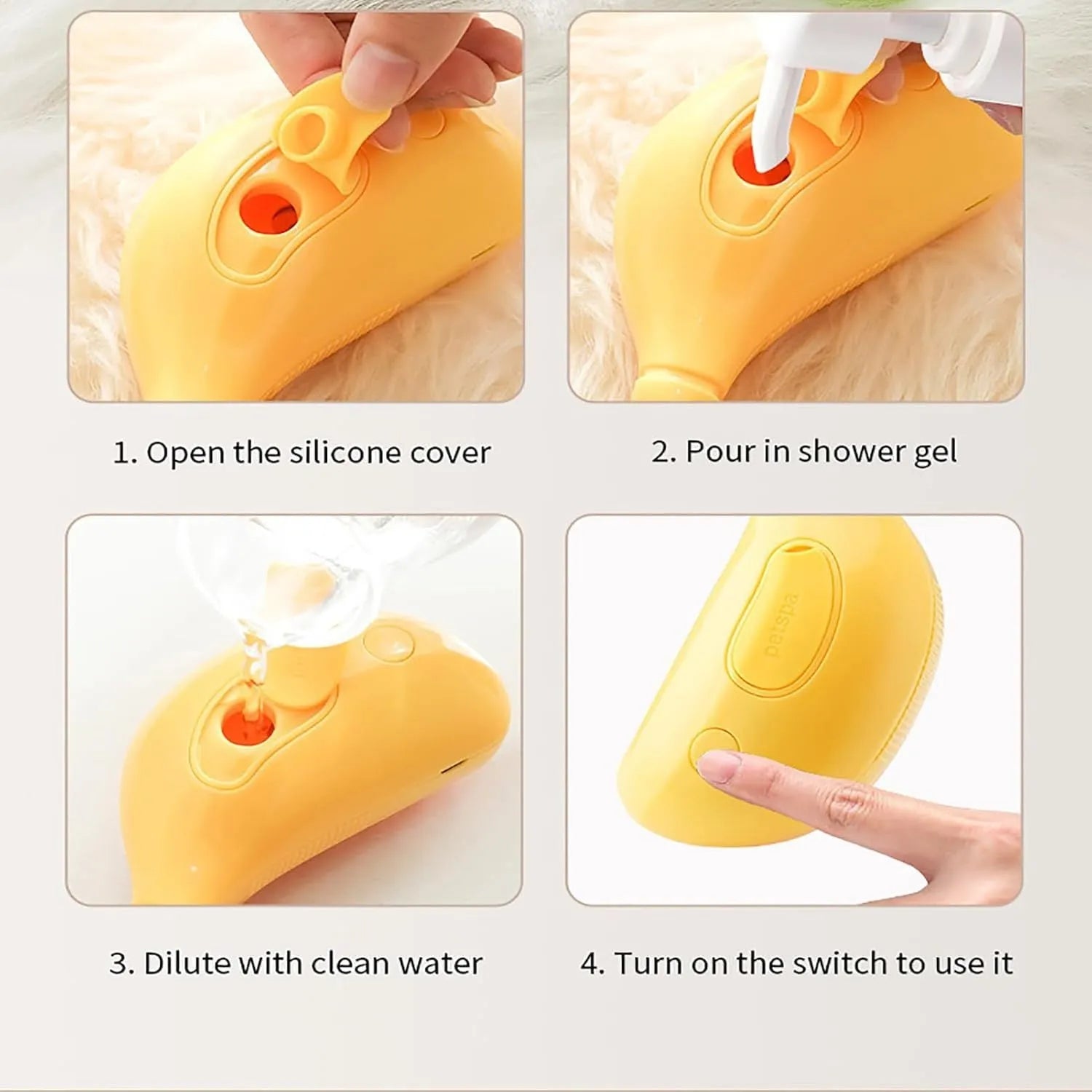 3-in-1 rechargeable cat steam brush with silicone teeth and cat paw-shaped ends for detangling and massage