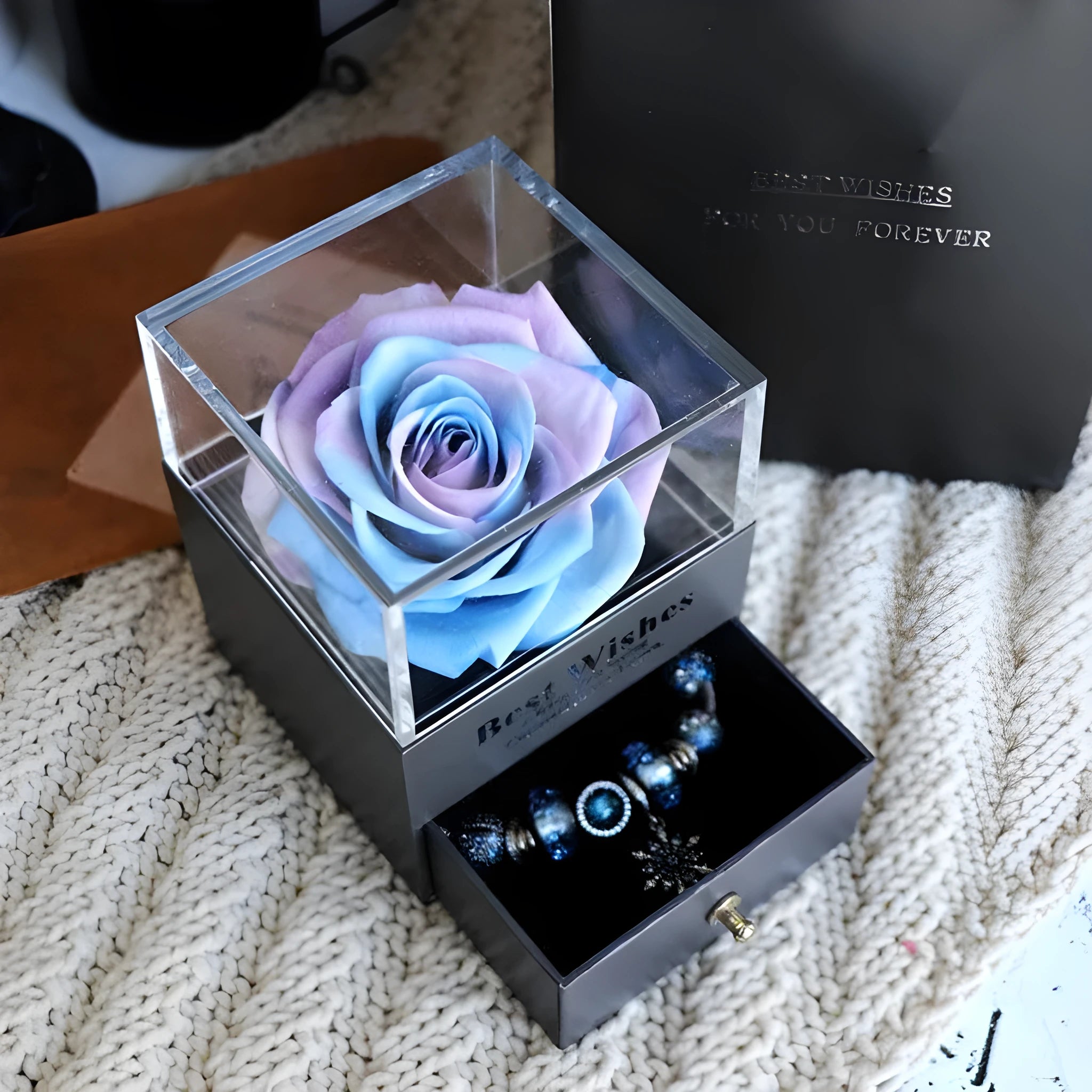 Eternal flower rose jewellery box decorative display gift packaging 8.5 cm