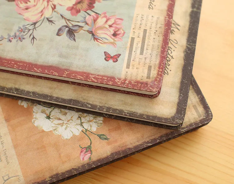 Retro hardcover notebook diary with cloth cover, antique flower pattern, 25K and 50K sizes, 96 sheets