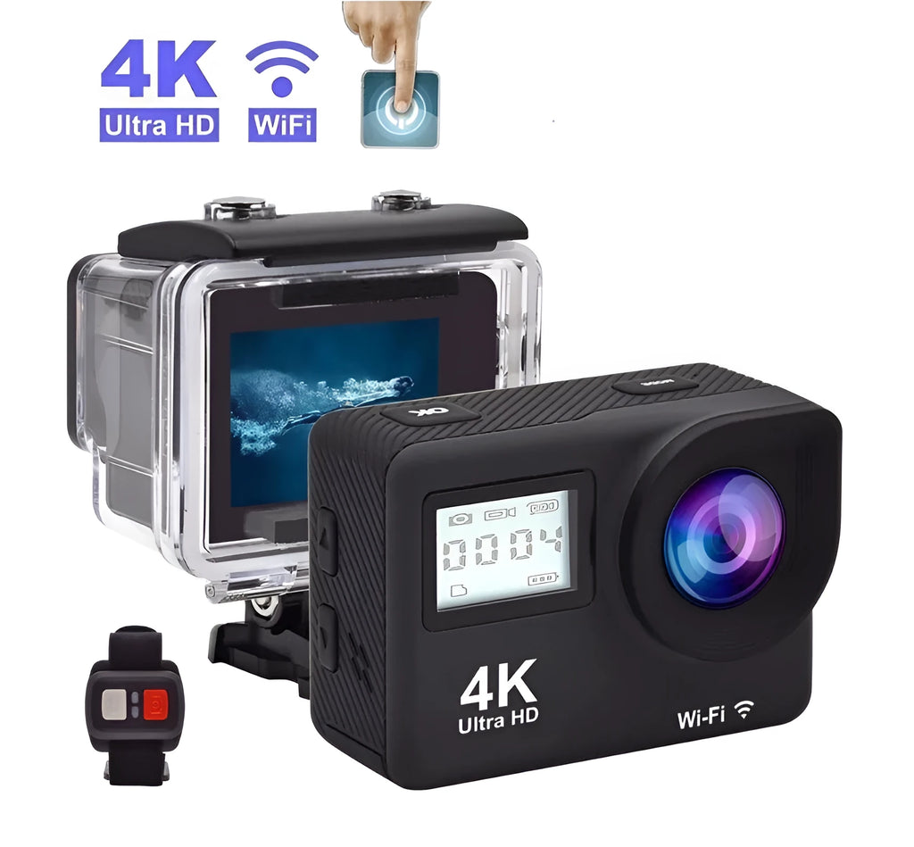4K HD dual screen WiFi sports camera with remote control, 30m waterproof, Black or Silver