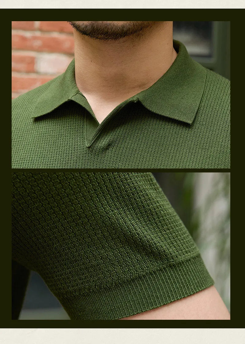 Men's casual knitwear top in 100% lyocell fibre with ribbed hemline, available in smoky gray, green, and white.
