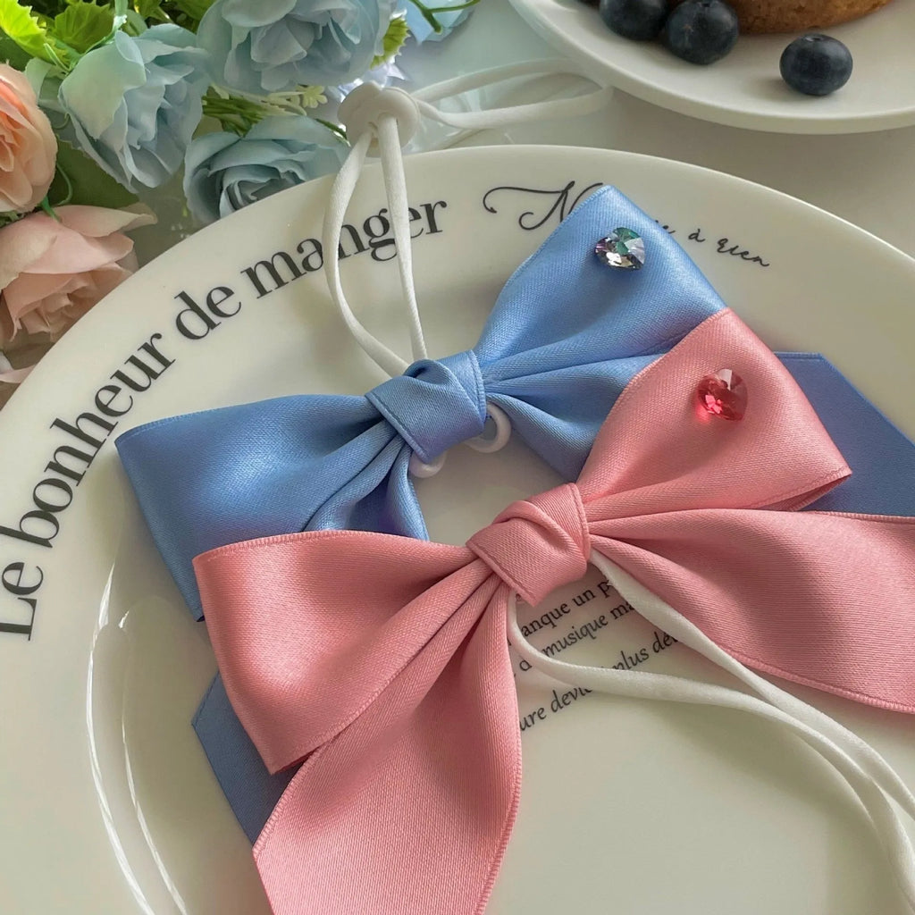 Adjustable princess style dog hair band with tension bow on polyester cotton ribbon