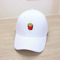 Cotton embroidered baseball cap with letter pattern and curling eaves in black, white, or pink.