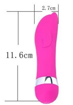 Six different styles of a mini realistic dildo vibrator for women on a plain background.