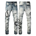 Wash distressed skinny jeans in 8934Blue colour with button fly closure and mid waist design