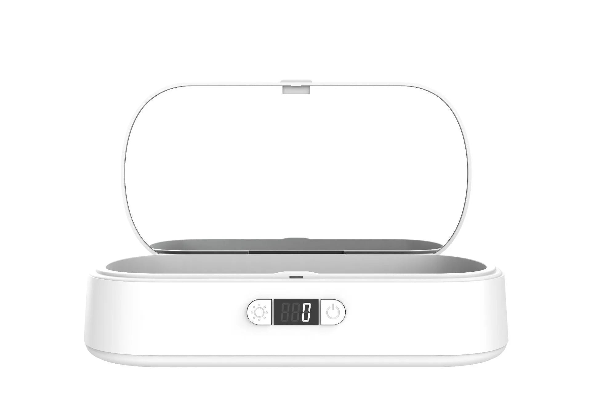 White ABS plastic wireless UV steriliser box with aromatherapy function for mobile phones and jewellery