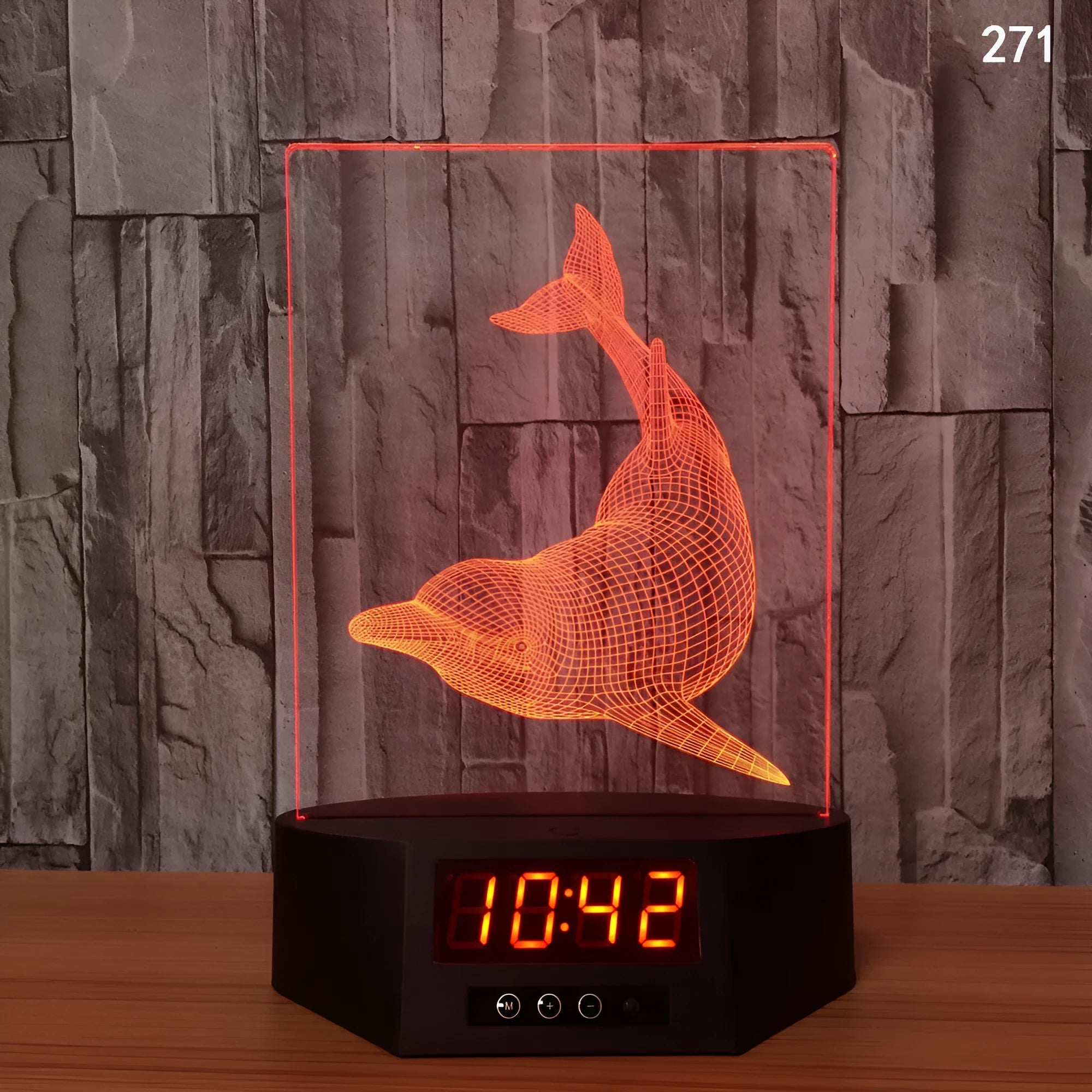 Blue dolphin 3D night light with LED glow on wireless charging base