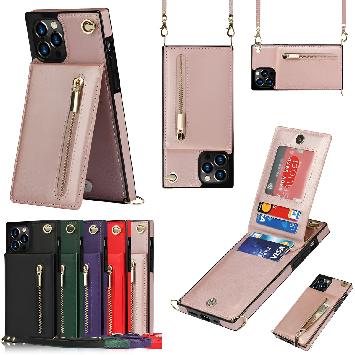Leather wallet phone case with card slot, compatible with iPhone 12 Pro Max, black colour, TPU and leather construction