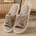 Women's open toe linen slippers in various colours with thickened sole design