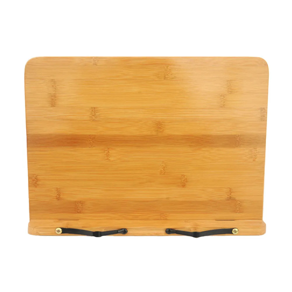 Natural bamboo hollow reading frame on a desk holding an open book in M size with hollow finish