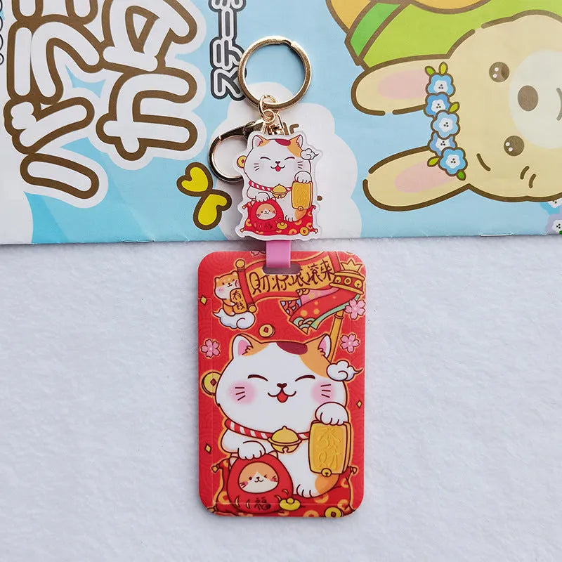 Lucky Cat Tens of Thousands of Blessings certificate in plastic sleeve with ferrule pendant, cartoon style