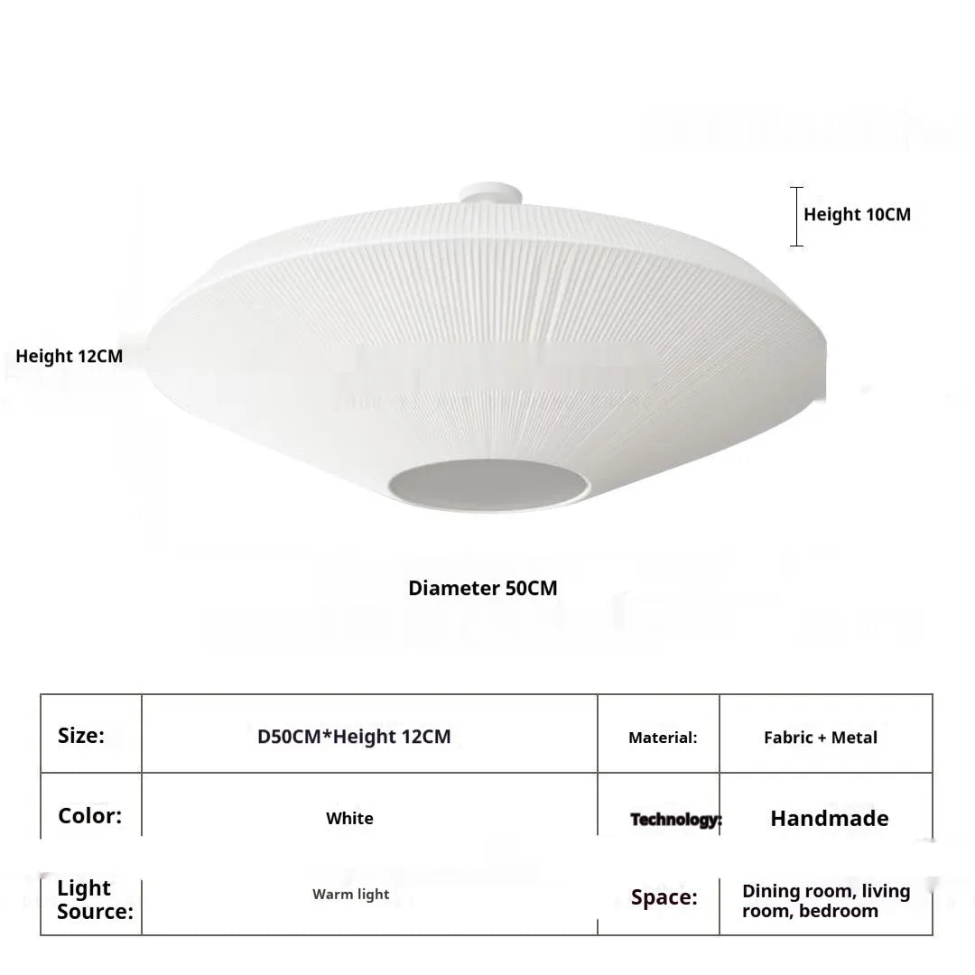 Minimalist ceiling lamp in white or beige, 50cm or 60cm diameter, alloy and fabric, warm light