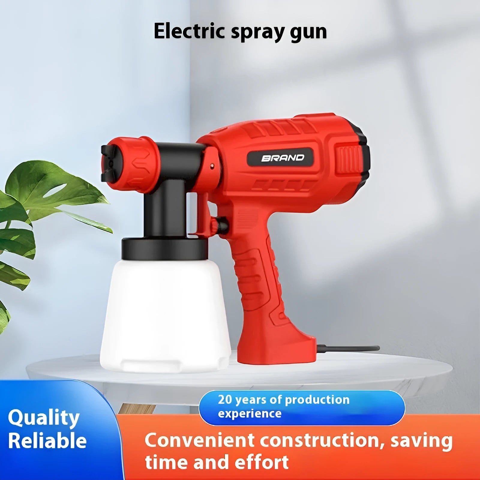 Red electric spray gun with three nozzles, 450W, EU plug, compact size 26.5x16.5x19.5cm