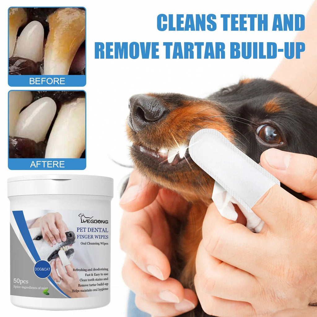 50 piece dog teeth cleaning finger wipes with applicator glove for canine oral care