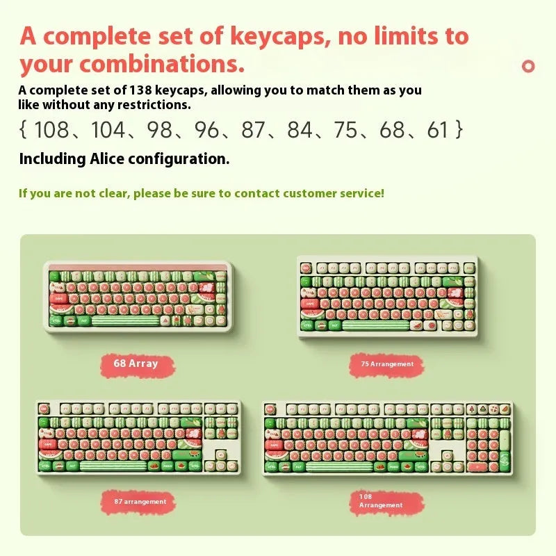 Watermelon theme mechanical keyboard keycaps with five-sided sublimation printing on PBT plastic