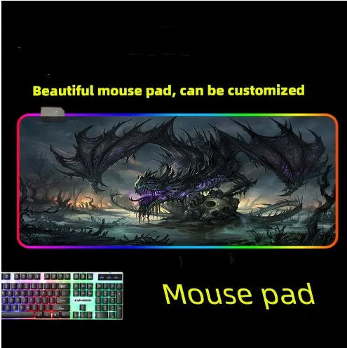 RGB light-emitting mouse pad with cloth surface and rubber base, 300x600x4mm size