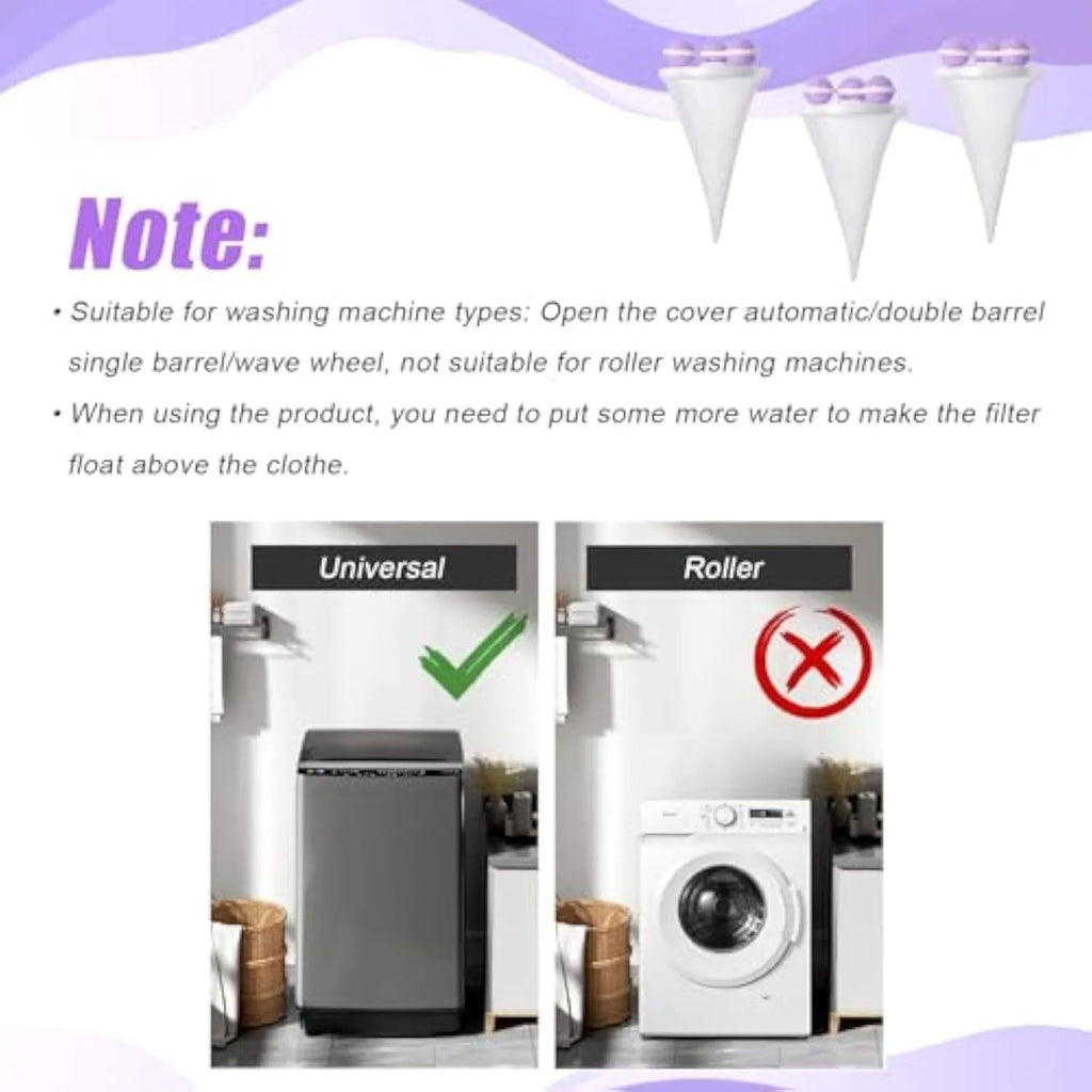 3PCS floating hair filtering mesh bags in pink blue purple for washing machine, 17.5x9.2cm, nylon mesh pet lint catcher