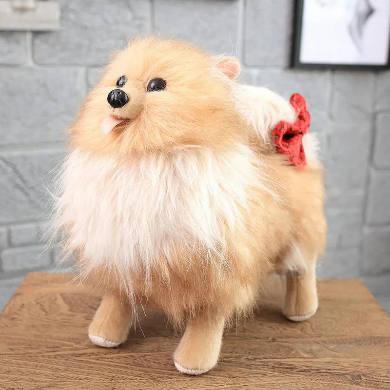 Dressing artificial dog plush toy in mink fur, bulldog style, large size 55-60cm, displayed on a surface