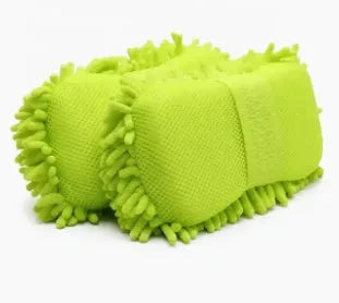 Silver green microfiber chenille car wash sponge for cleaning vehicle interiors and exteriors