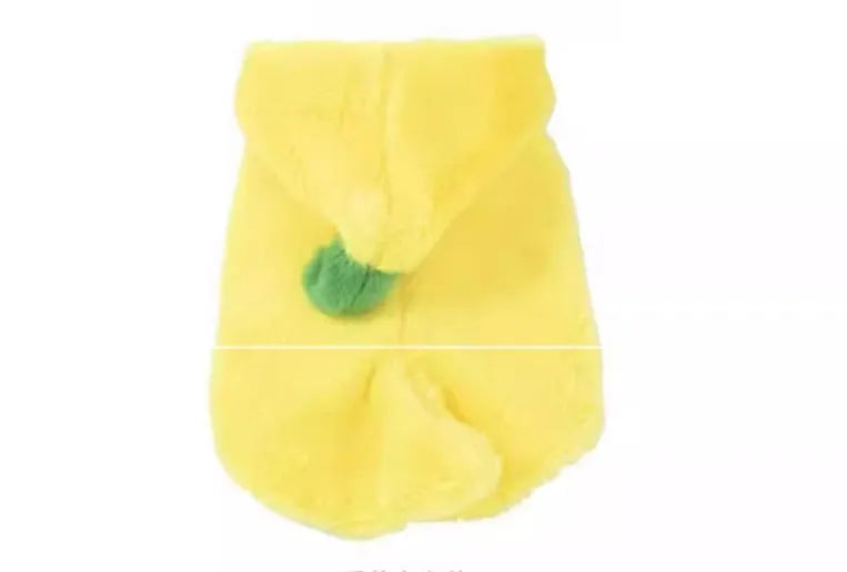 Yellow funny banana dog costume made from polyester for autumn and winter pet clothing, available in sizes S M L XL