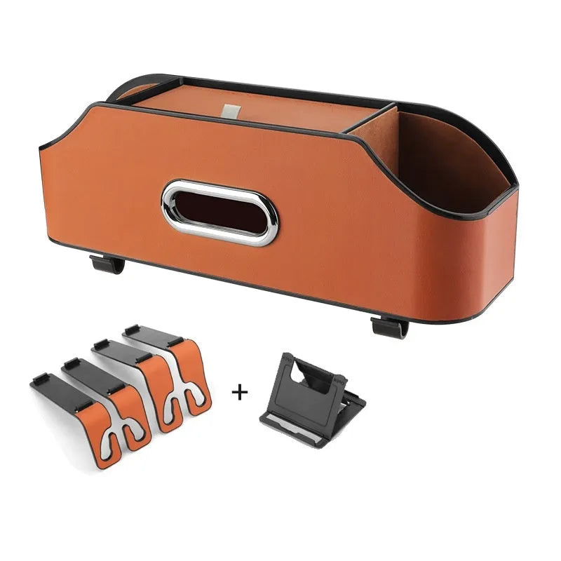 Genuine leather car tissue box for buggy suspension in beige colour showing size and mounting