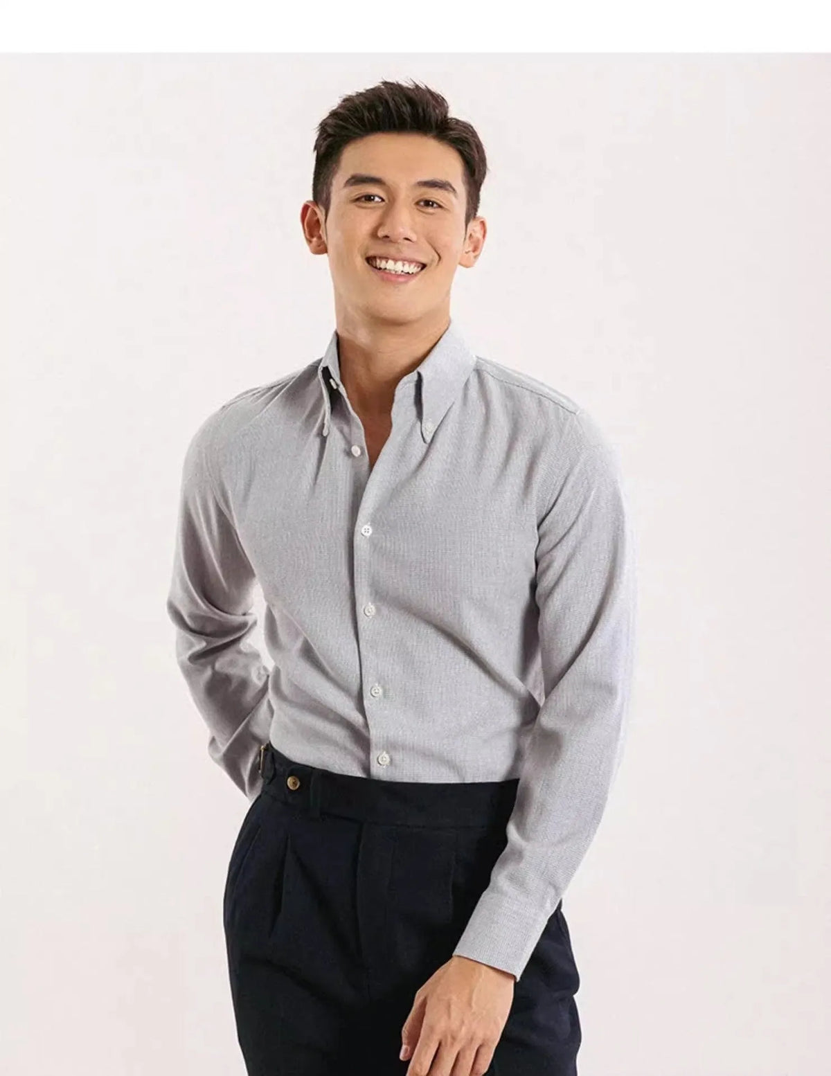Men's long-sleeved plaid business shirt, non-ironing viscose blend, khaki or dark blue, sizes M-3XL