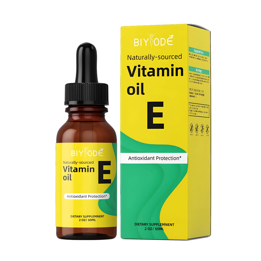 60ml vitamin E drops bottle for adult daily use, OEM whitening supplement with 1–2 drops per day