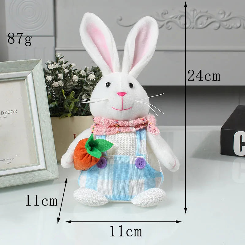 Easter cartoon rabbit tabletop decoration with egg-holding design, luminous cloth finish, 11x11x24cm