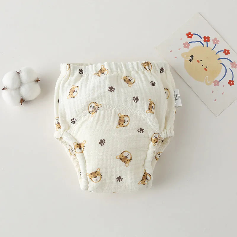 Gauze cotton baby training pants in pure cotton with waterproof layer, ring waist design