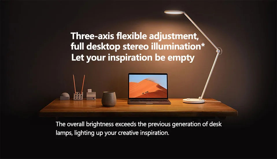ProLED folding desk lamp with adjustable smart controls on a wooden desk.