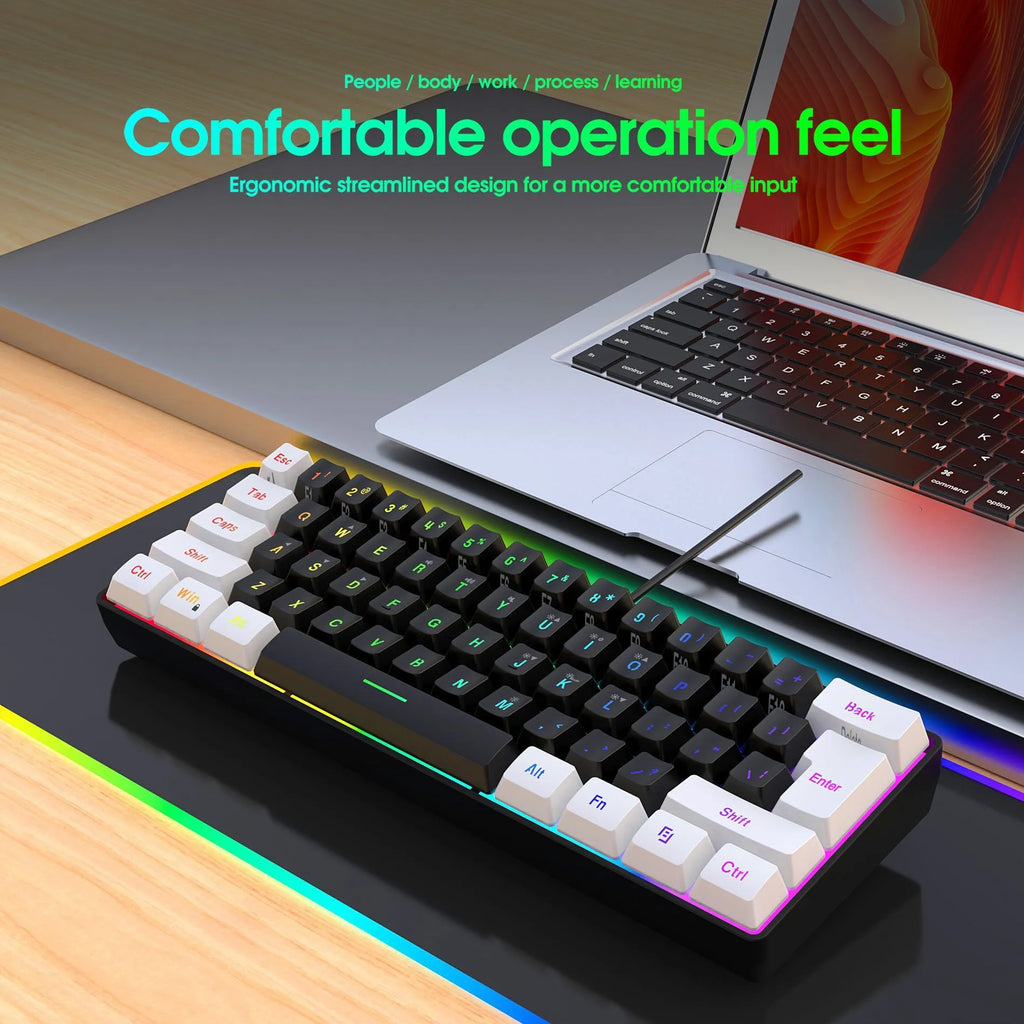 White and black wired 61-key membrane keyboard with compact design and 1.7-metre USB cable