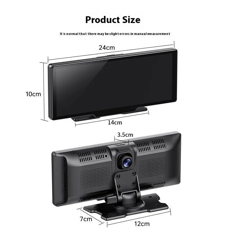 10 inch car smart screen with CarPlay and built-in driving recorder on vehicle dashboard
