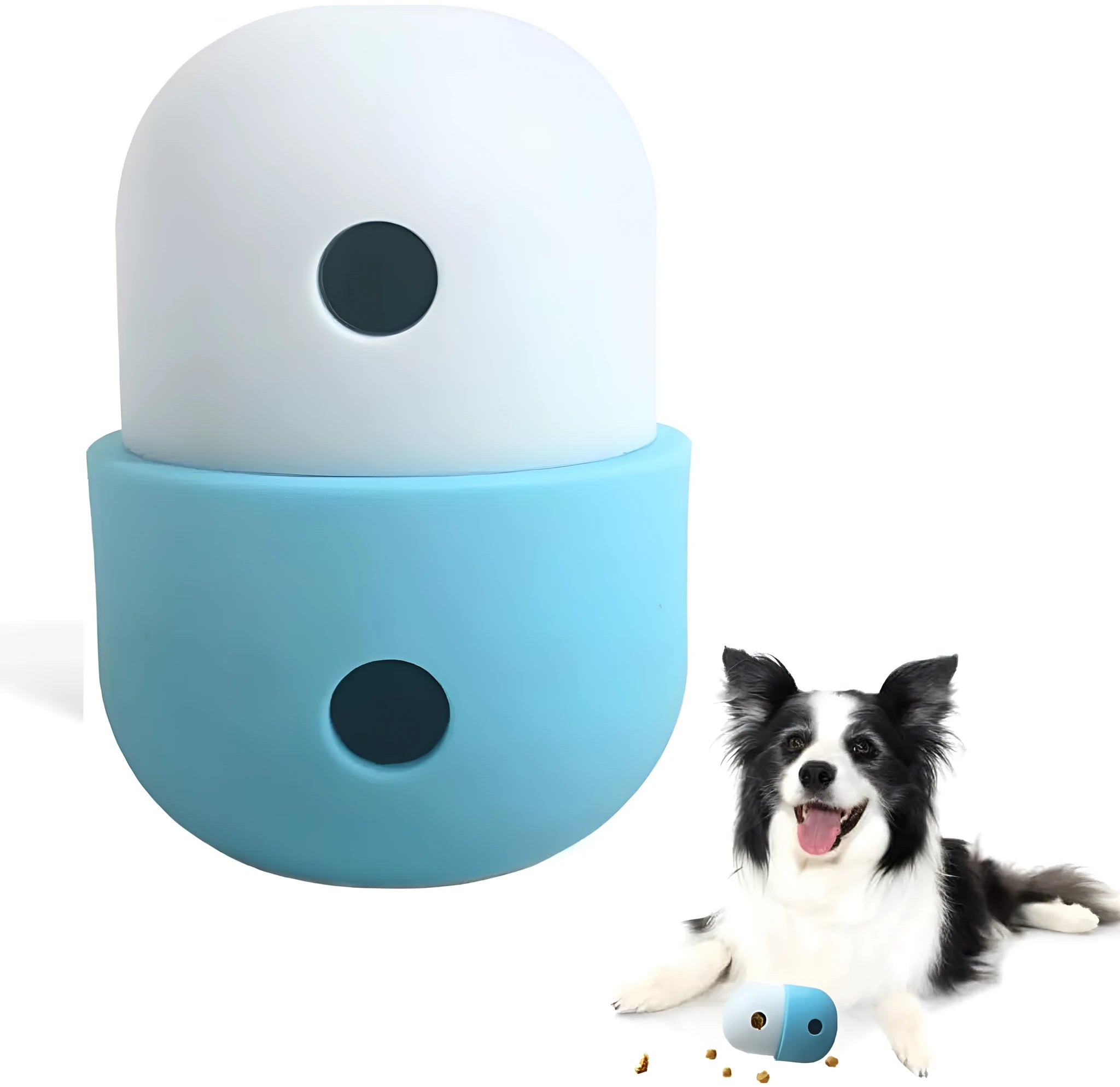 Silicone dog puzzle treat ball in white and blue colour for small medium dogs