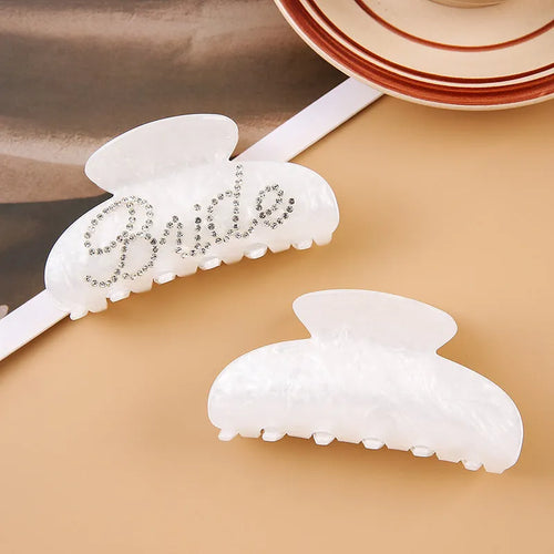10cm acrylic hair clip with multi-diamond shower shark design and double-sided spot drill decoration in pink or white