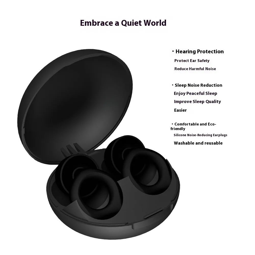 Black silicone soundproof earplugs for sleep, work and party noise reduction