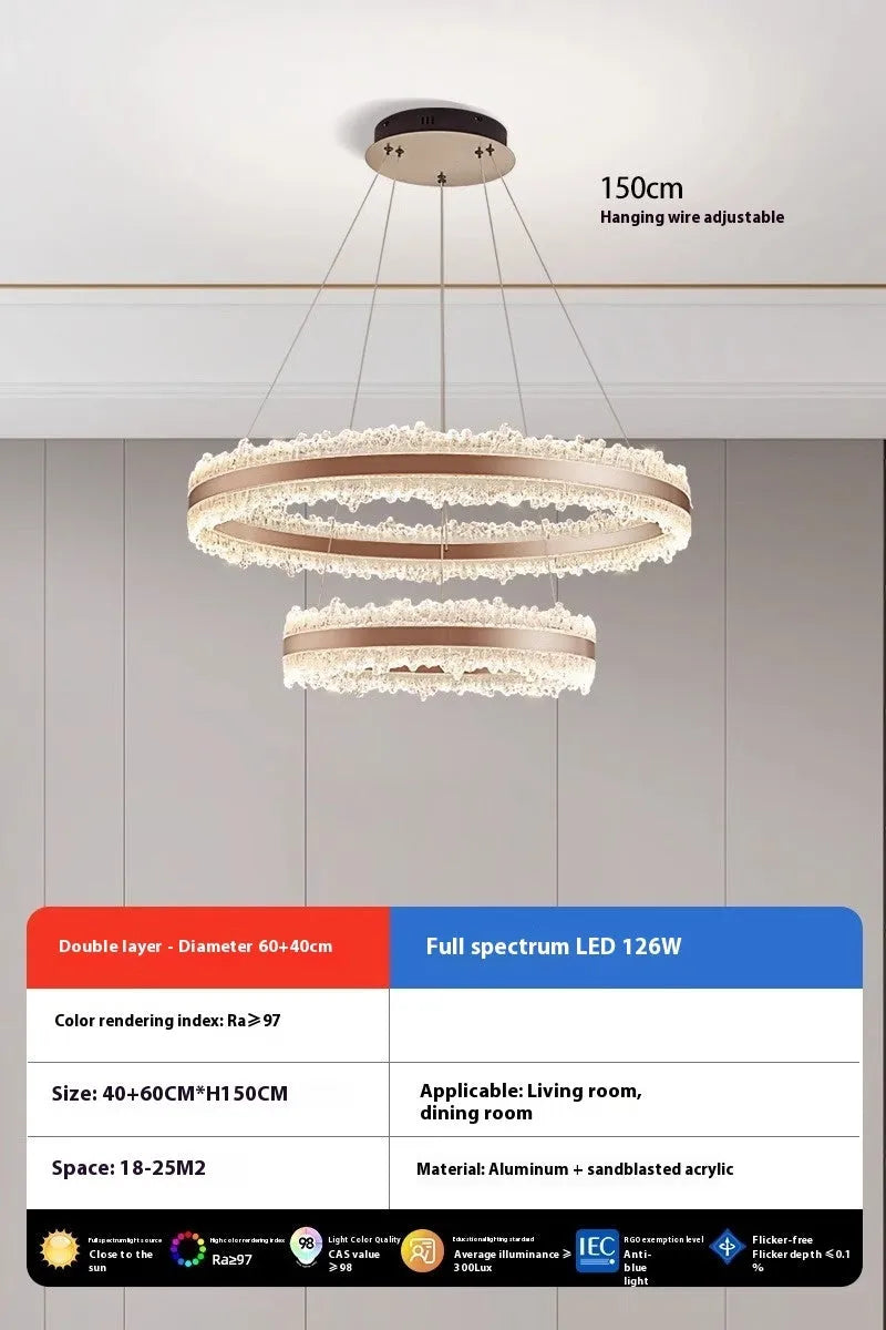Modern double-layer chandelier with aluminium and acrylic sanding finish, 40cm and 60cm sizes, tricolor ceiling light.