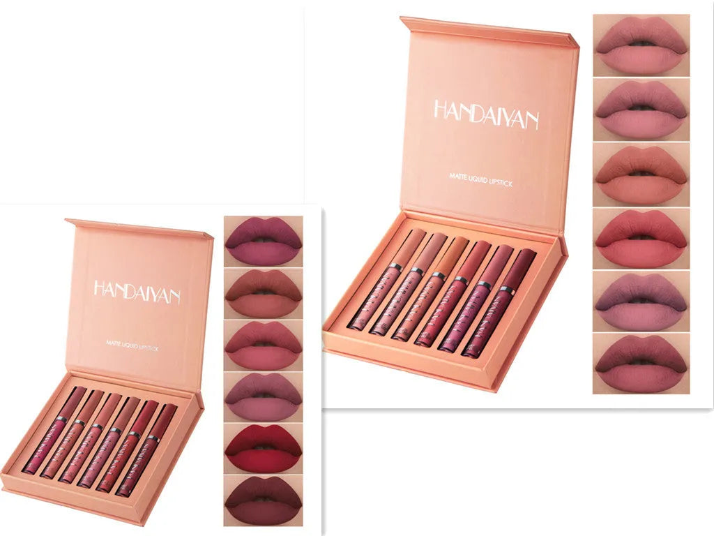 HANDAIYAN matte liquid lipstick set gift box with 6 non-sticky full coverage shades