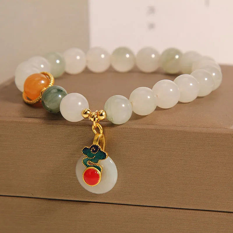 Women's ice jade crystal bracelet with Xiangyun peace jade buckle and pearl detailing