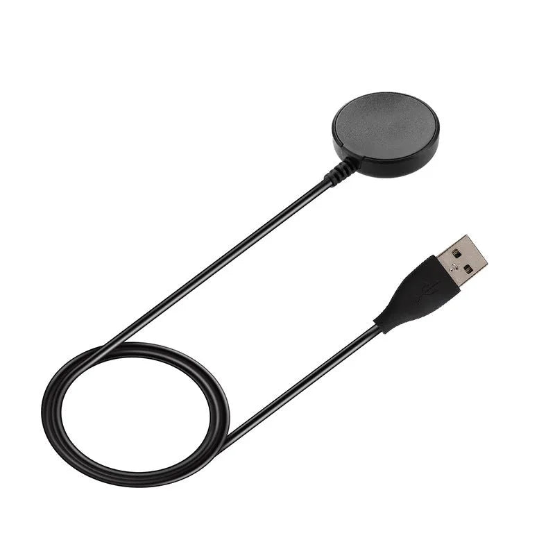 Black plastic USB watch charger with wireless fast charging capability measuring 34mm x 10mm
