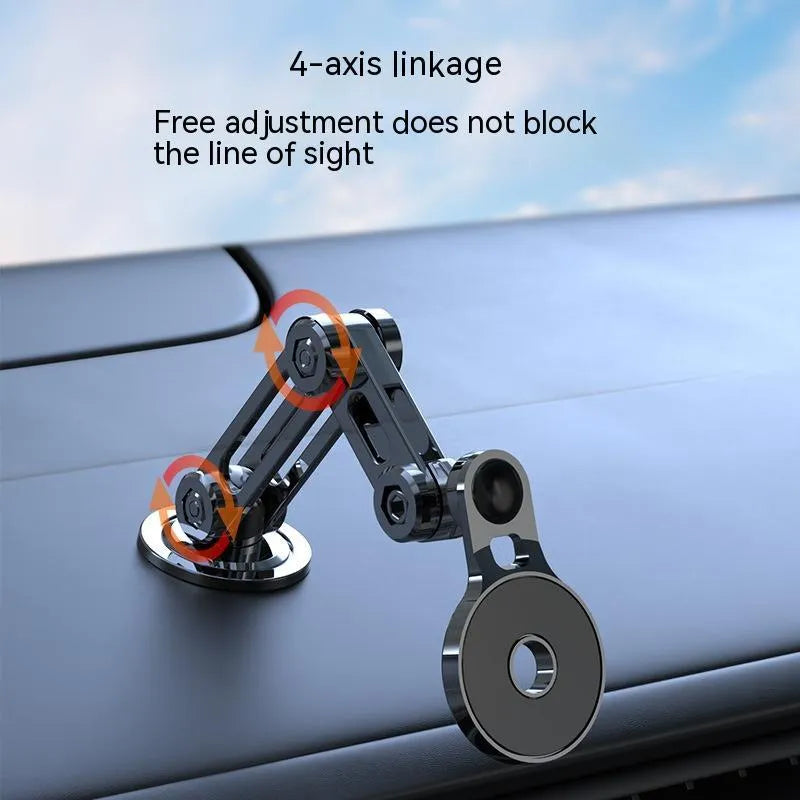 Black magnetic car phone holder with suction base and 360-degree rotation mechanism for universal smartphone mounting