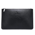 Men's black checkered PU leather clutch wallet showing six card slots and zipper pocket