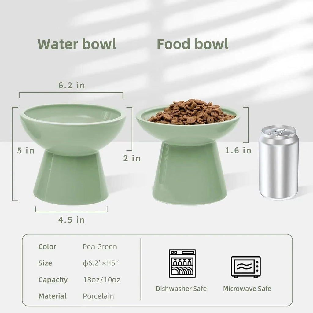 Extra wide elevated ceramic cat bowl in blue with shallow 16cm dish design
