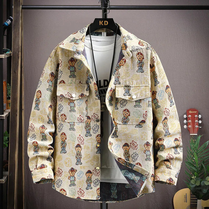 Women's casual lapel shirt coat in a blue colour variant, featuring long sleeves and a straight hem.